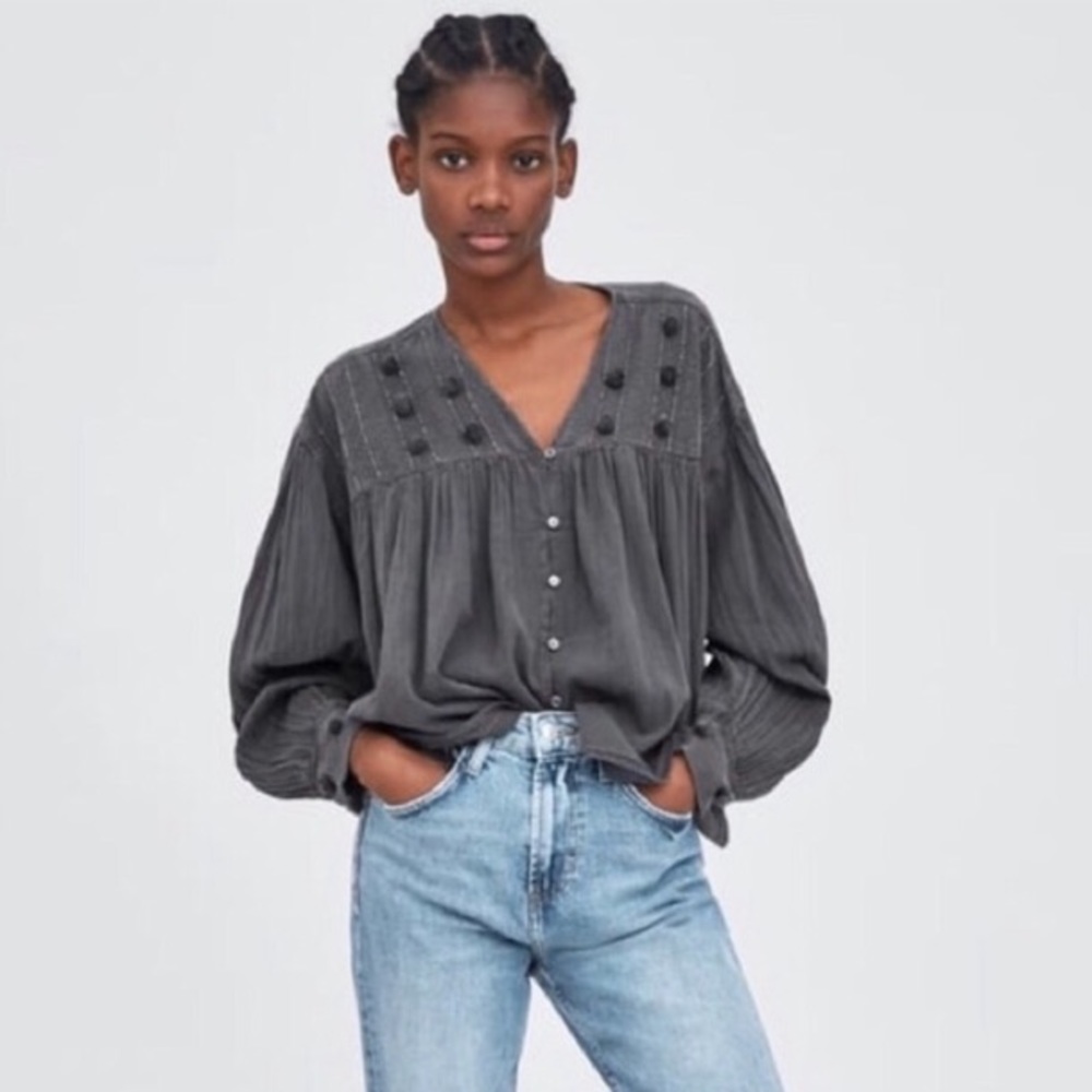 NWT Zara Pom Pom Blouse